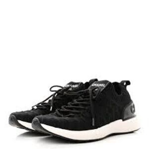 CHANEL Black Sneakers with Knit Upper and Athletic Silhouette